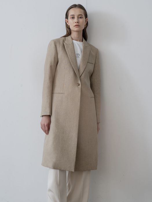 One button long jacket in khaki beige