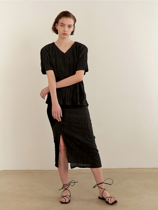 Wrinkle Slit Skirt - Black