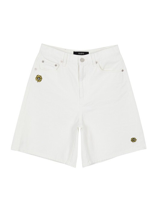 RAIVE X PIPPI Embroidery Half Denim Pants in White_VJ0ML1750