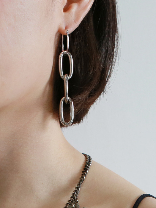 ring drop chain earring-silver