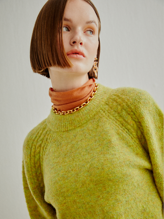 CABLE SLEEVE WOOL KNIT-PULLOVER LIGHT GREEN (AESW0F006E1)