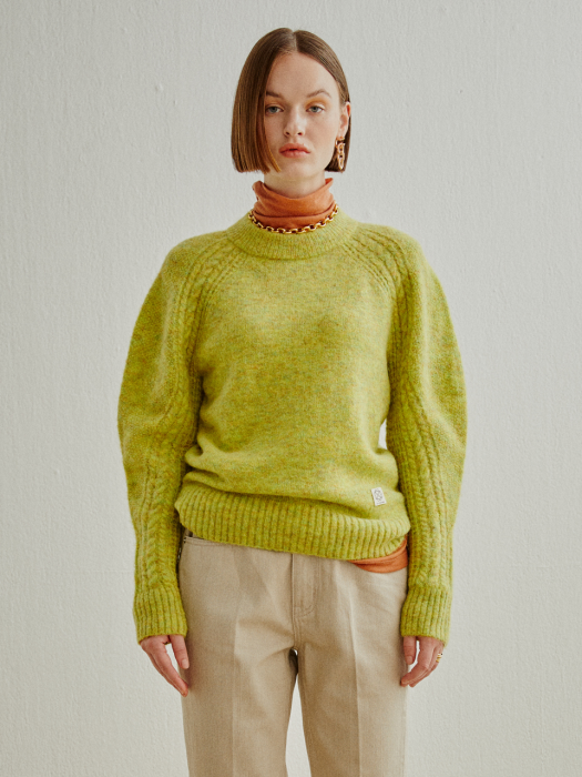 CABLE SLEEVE WOOL KNIT-PULLOVER LIGHT GREEN (AESW0F006E1)