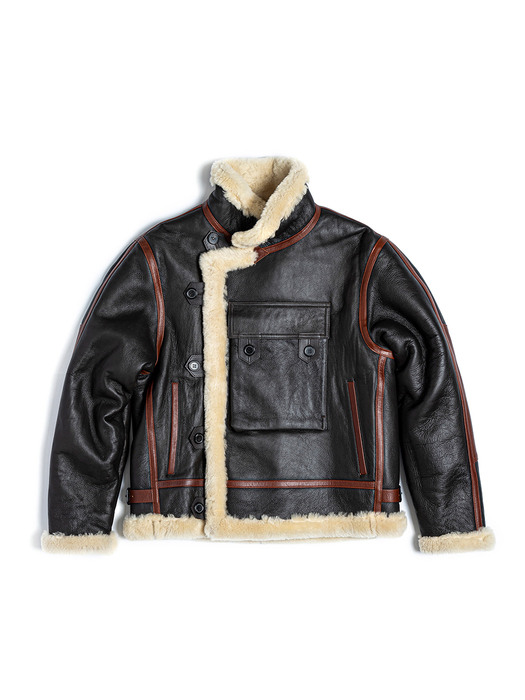 SHEARLING MOTORCYCLE JUMPER / BROWN LEATHER SHEEPSKIN