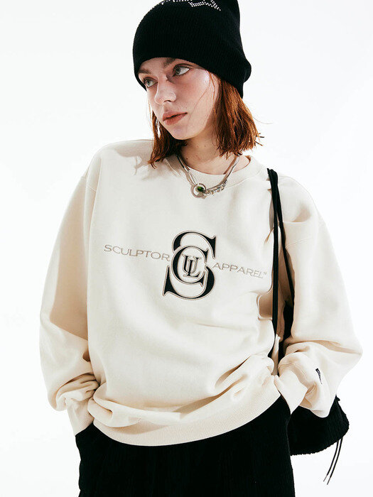 SCULPTOR스컬프터]Satin Applique Sweatshirt Ivory