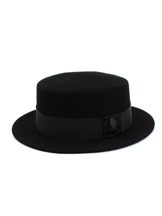 Black Flat Short Line Wool Fedora 울페도라