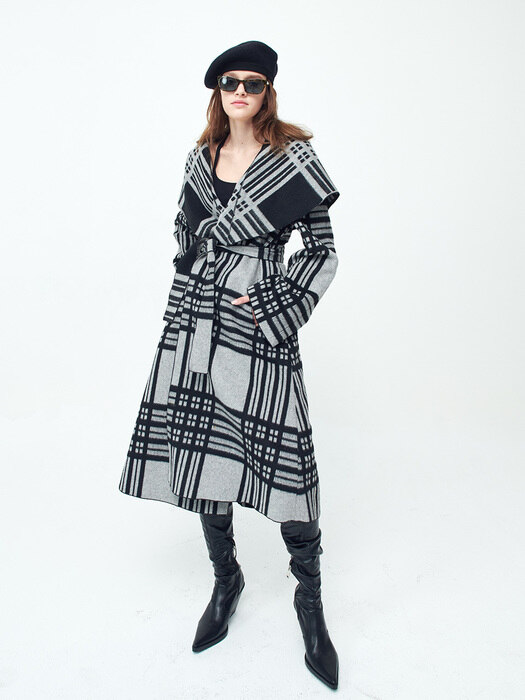 HOODED COAT - ALINE - BLACK CHECK