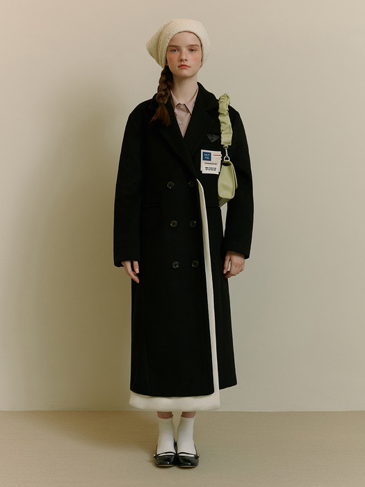 PATCH POINT LAYERED WOOL COAT [BLACK]