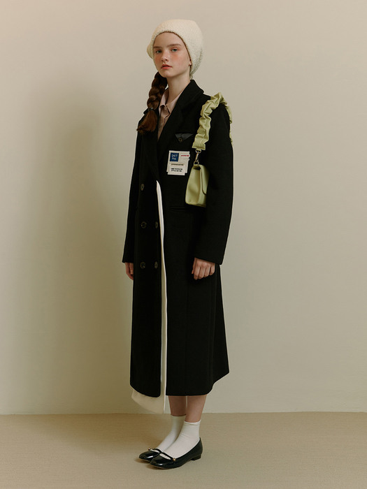 PATCH POINT LAYERED WOOL COAT [BLACK]