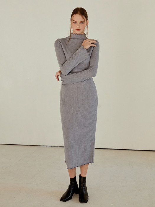 Layered Slim Long Dress, Light Blue