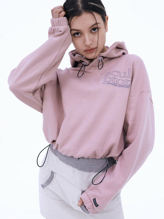 Jersey String Crop Hoodie Vintage Pink 