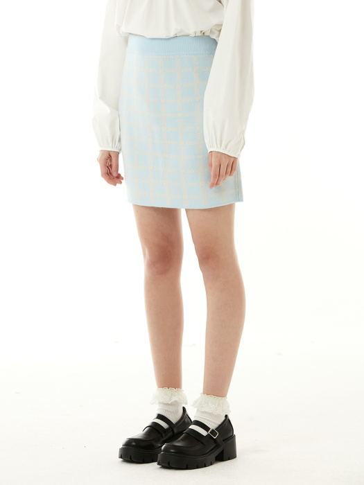 (SK-21146) SET-UP CHECK JACQUARD KNIT SKIRT LIGHT BLUE