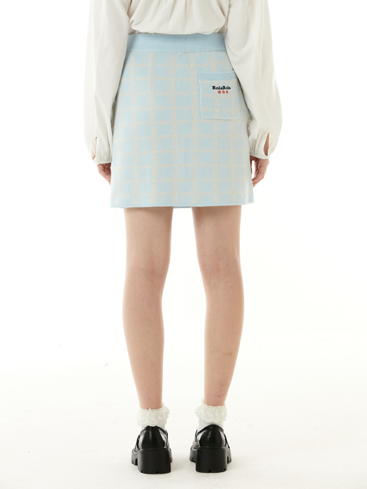 (SK-21146) SET-UP CHECK JACQUARD KNIT SKIRT LIGHT BLUE