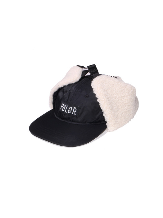 FURRY FONT FLIGHT NYLON 6PANEL EARFLAP CAP BLACK