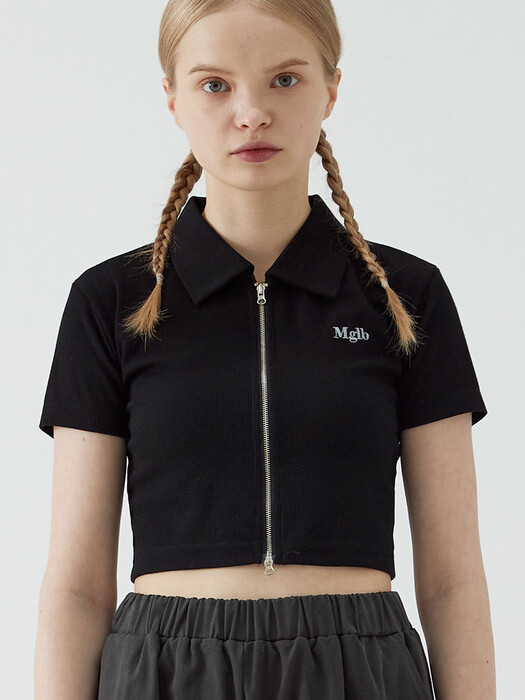 CROP TWO WAY ZIPUP (BLACK)