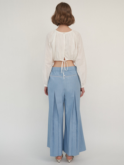 DENIM WIDE PLEATS PANTS 