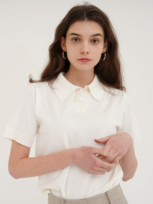 Cotton knit tennis shirt - Ivory
