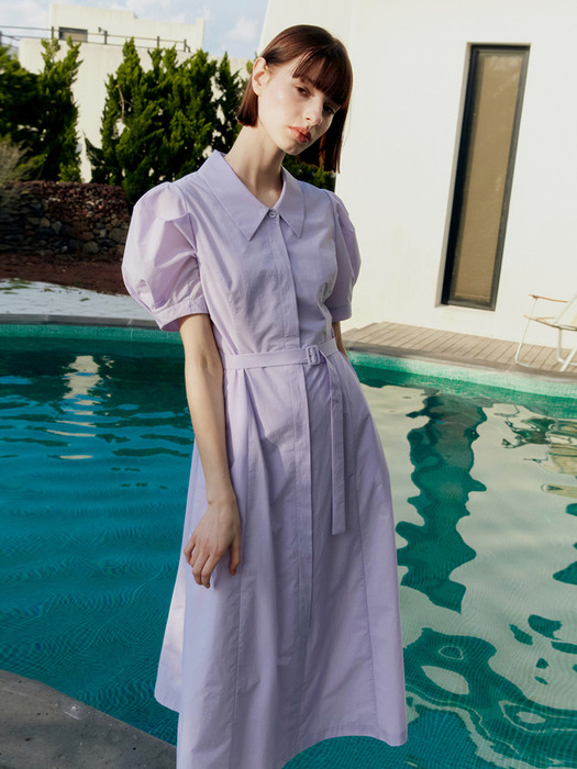 HANCOCK PARK Voluminous shoulder short sleeve A line shirt dress (Lilac)