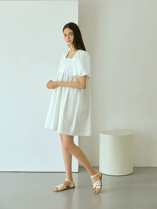 Square puff mini dress (White)