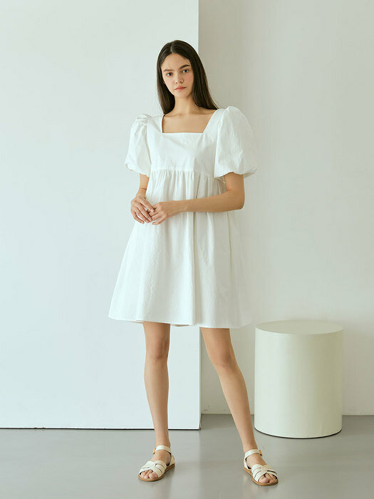 Square puff mini dress (White)