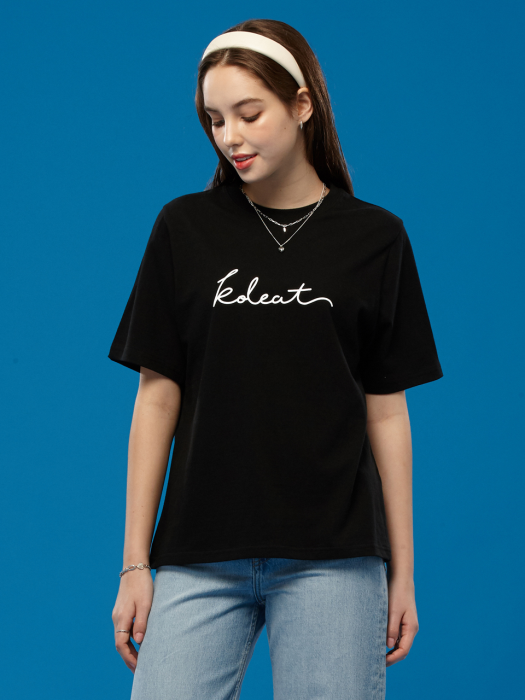 WOMEN 오버핏 레터링 로고 반팔티 [BLACK] 반팔 티셔츠 ver.