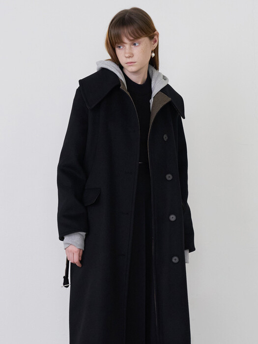 [단독] Winter_Black A-Line Belted Wool Coat