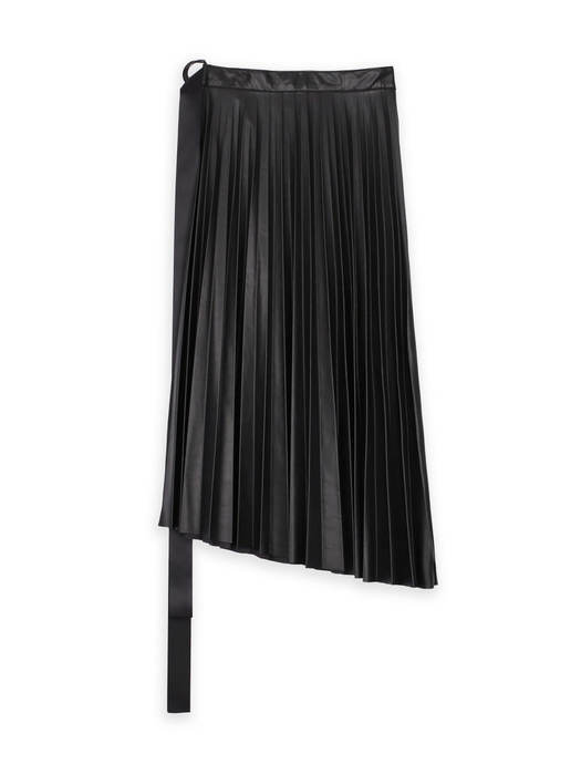 Long Belted Pleats Wrap Skirt BLACK