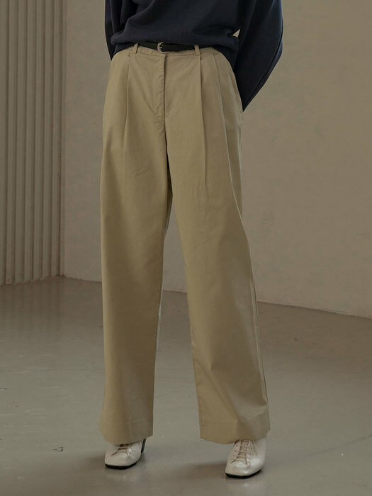 SI PT 7037 Wide Straight-fit Chino Pants_Light beige