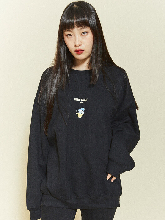 [ ORDINARYPEOPLE & DISNEY ] HERITAGE DONALD DUCK BLACK SWEATSHIRTS