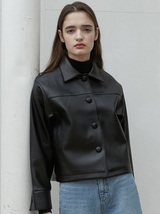 iuw1053 belted fake leather jacket (black)