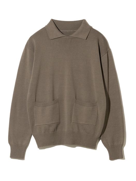 collar pullover knit khaki brown
