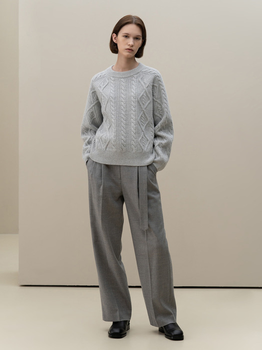 Wool Belted Wide Pants [Grey]
