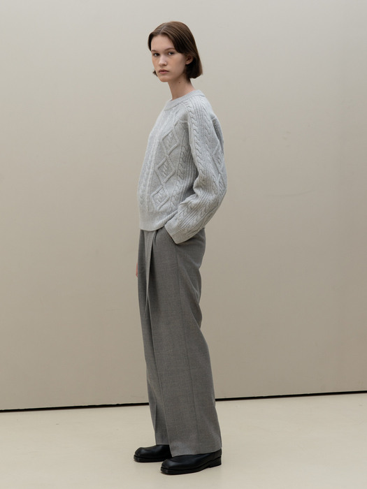 Wool Belted Wide Pants [Grey]