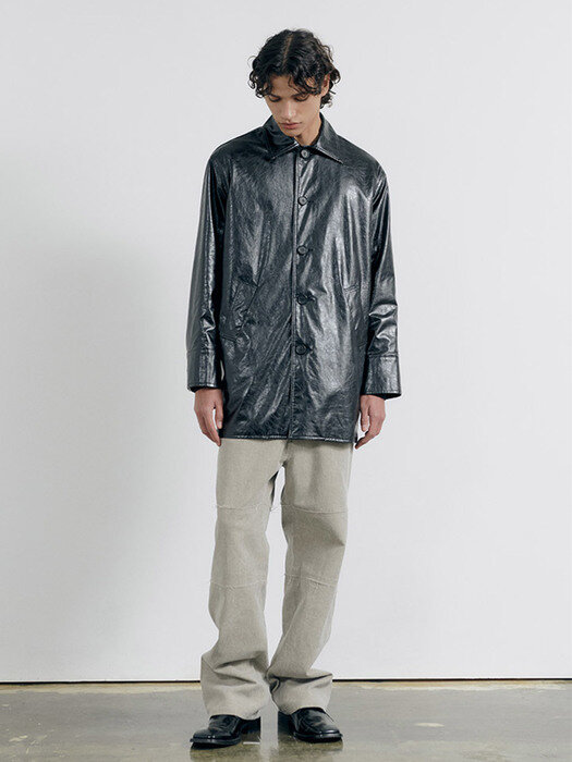 Faux Leather Half Jacket-Black