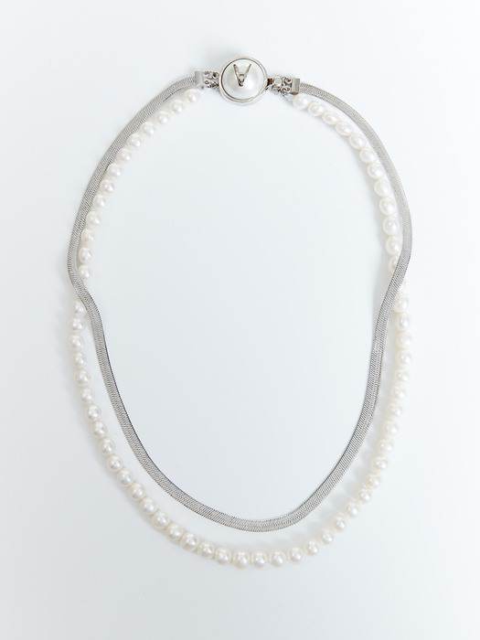 Pearl n Chain Necklace_Silver