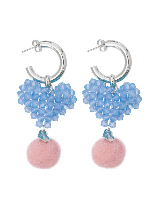 Puffy Heart Beads Earrings (Baby Blue)