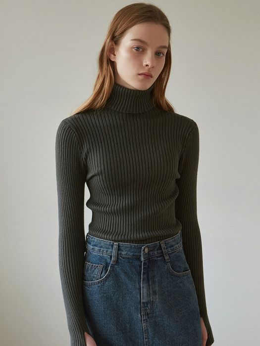 RIBBED TURTLENECK KNIT_CHARCOAL