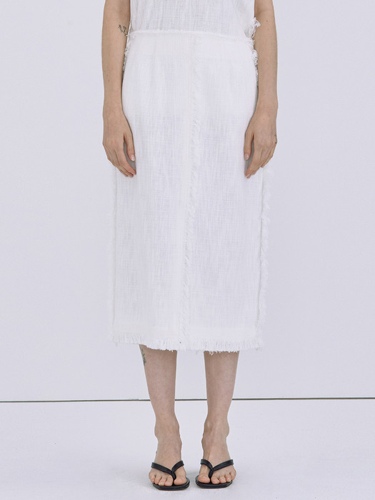 Fringe Linen Skirt_White