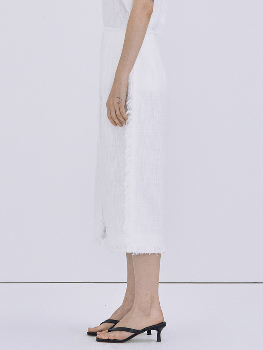 Fringe Linen Skirt_White