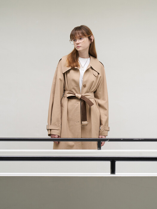 21 Fall_Beige A-Line Single Trench Coat  