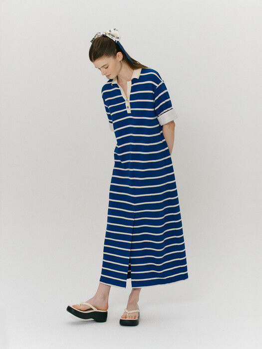 LONG STIRIPE COTTON DRESS BLUE (AEDR2E003B2)