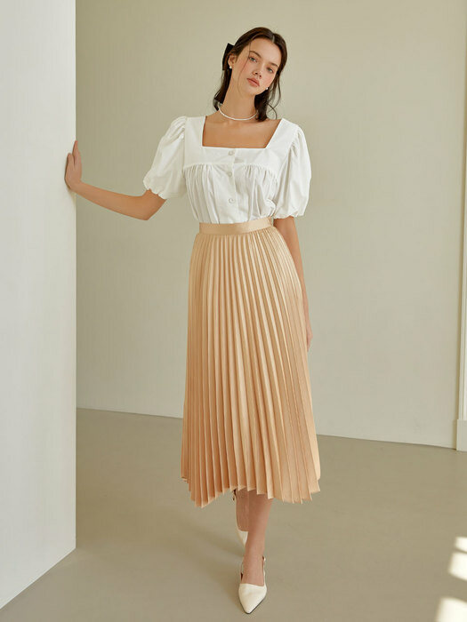 Unbalance pleats long skirt (yellow)