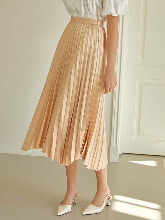 Unbalance pleats long skirt (yellow)