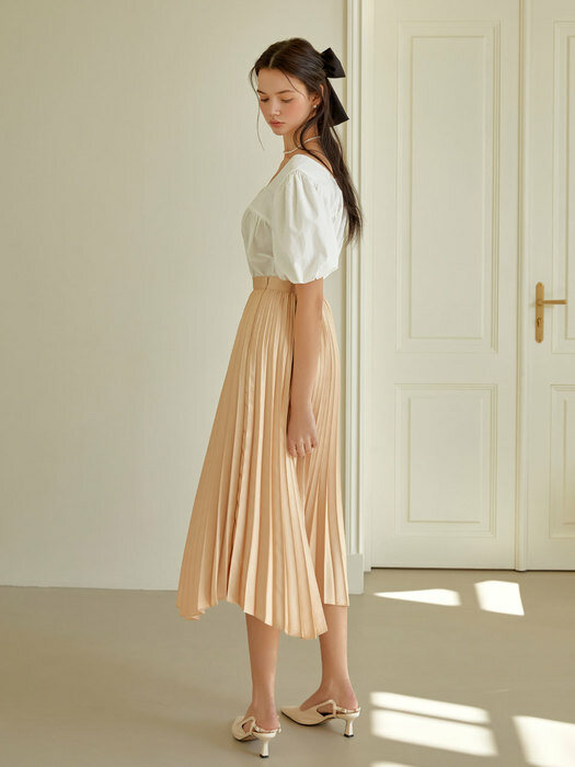 Unbalance pleats long skirt (yellow)