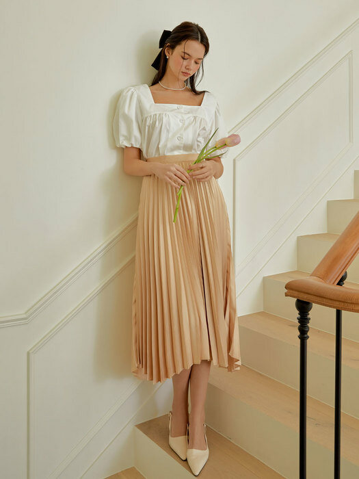 Unbalance pleats long skirt (yellow)