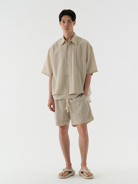 DOUBLE LAYERED SHORT SLEEVED SHIRT_BEIGE