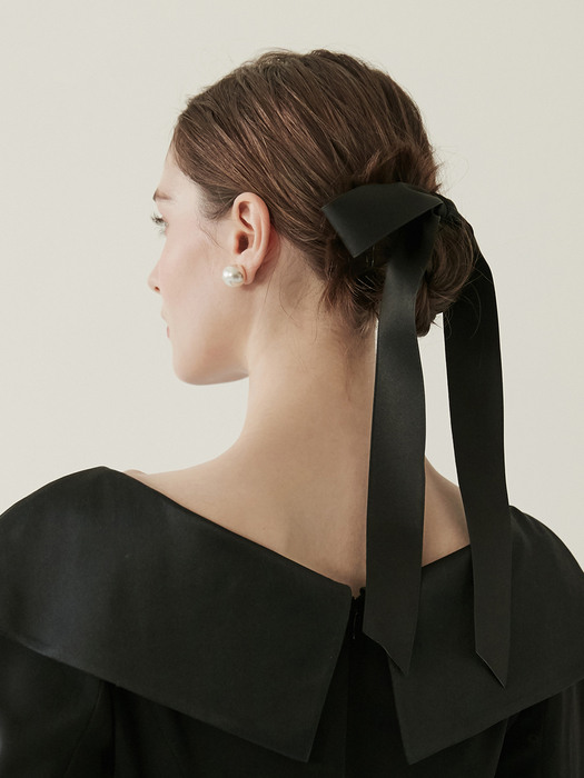 MANDY Classic ribbon hair pin (Black satin)