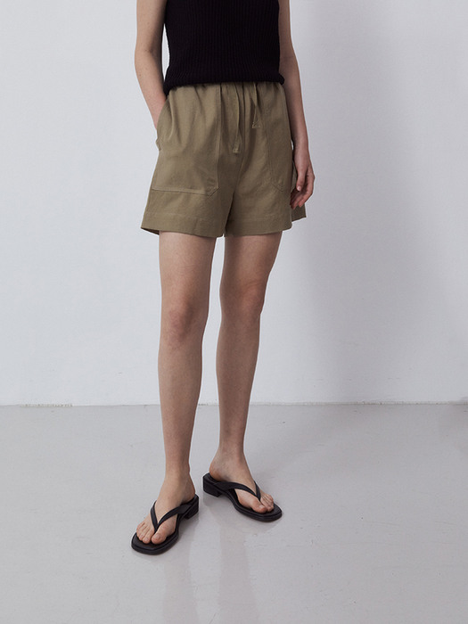 BAND FATIGUE SHORT PANTS-KHAKI BEIGE