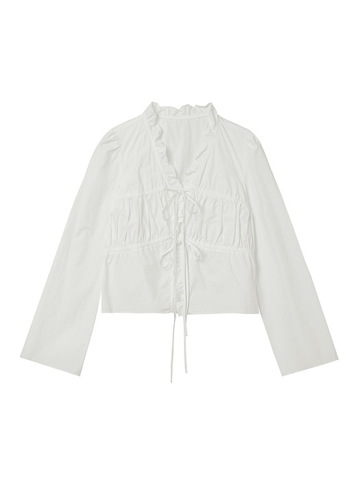 OPEN YY오픈 와이와이]RUFFLED COTTON BLOUSE, WHITE