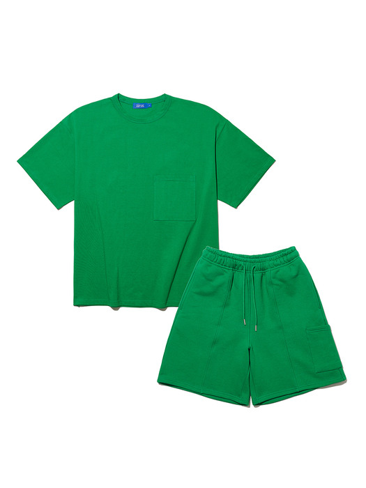 [SET] HEAVY COTTON OVER S/S TEE SET-UP GREEN