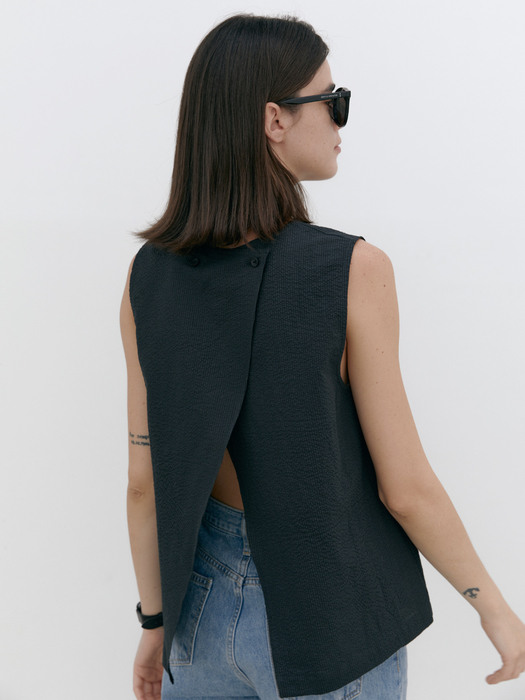back open blouse - seer black